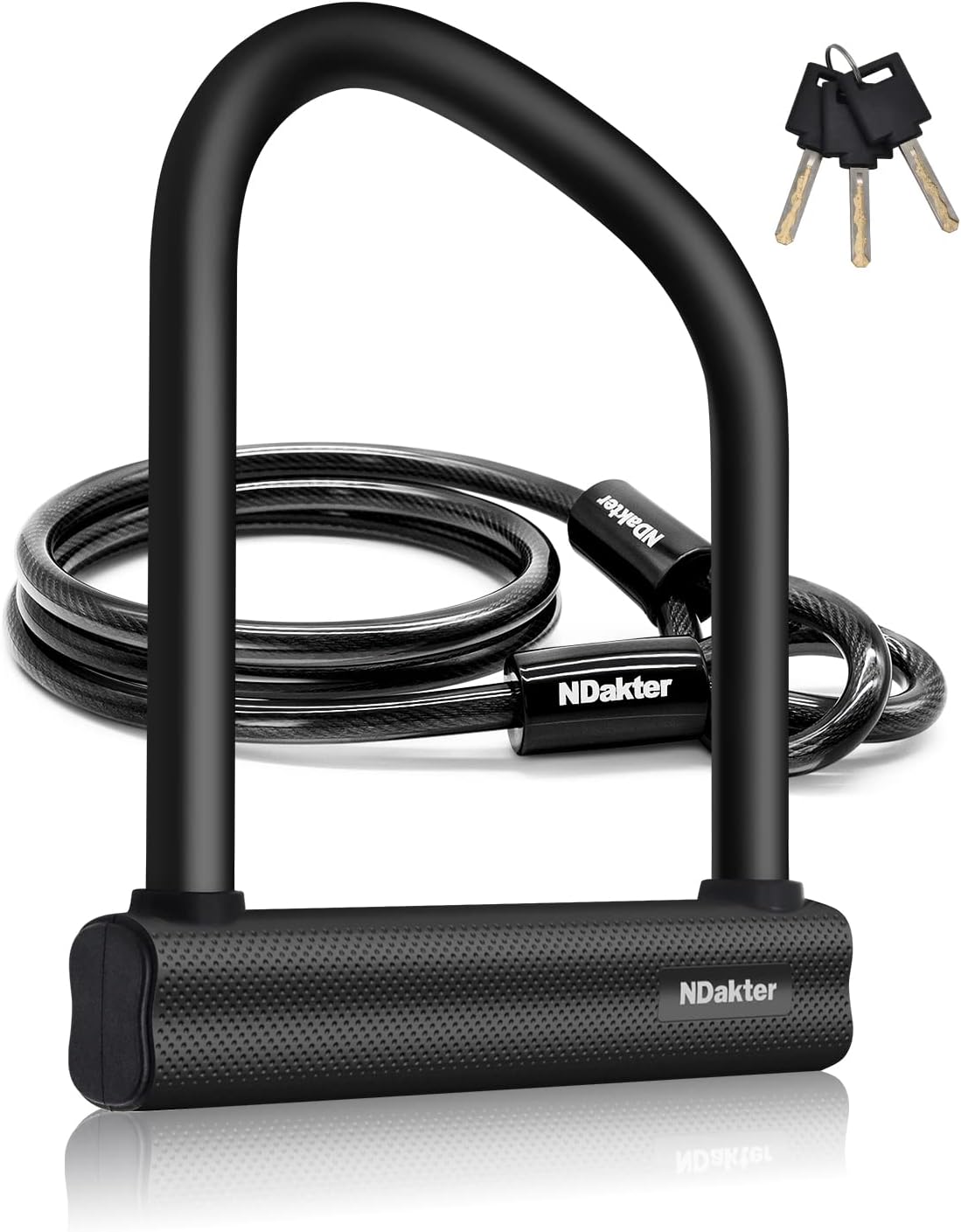 NDakter Bike Locks Heavy Duty Anti Theft, Bicycle U Lock for Ebike, 18mm Shackle, 6FT Steel Security Cable with 3 Keys for Electric Escooter, Motorcycle, Moped, Dirt-Bike, Tri-Bike Wheel Lock Sturdy