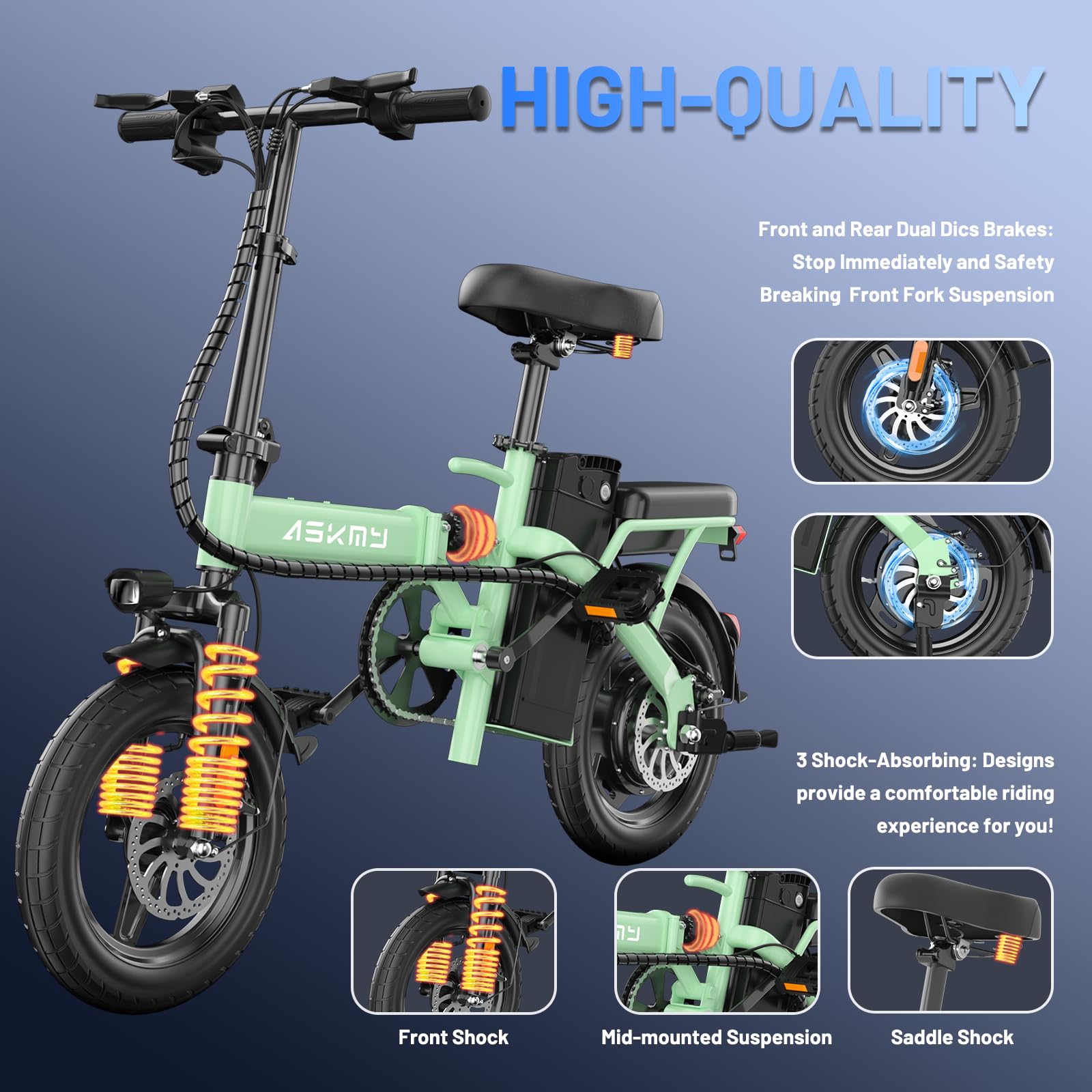 Foldable Electric Bike for Adults and Teens with 750W Peak Motor, Commuter E-Bike with 20 MPH and 30-35 Miles PAS Range, 14" Mini Folding Ebike with 48V Removable Battery, City Electric Bicycle
