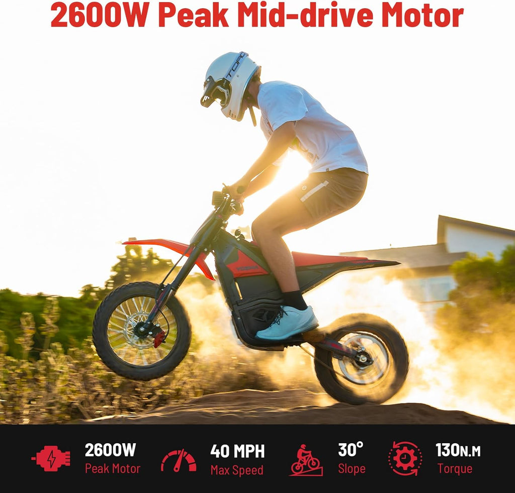 IN10 Electric Dirt Bike, 2600W 40MPH Electric-Motorcycle with 48V/23AH Battery Ebike, Full Hydraulic Brakes and Suspensions Mountain Off-Road E Dirt Bike, for Teens & Adults