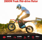 IN10 Electric Dirt Bike, 2600W 40MPH Electric-Motorcycle with 48V/23AH Battery Ebike, Full Hydraulic Brakes and Suspensions Mountain Off-Road E Dirt Bike, for Teens & Adults