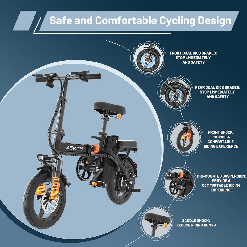 Folding Electric Bike for Adults with 750W Peak Motor, 14" Commuter Mini E-Bike with 35 Miles PAS Range, Foldable Electric Bicycle with 48V Removable Battery