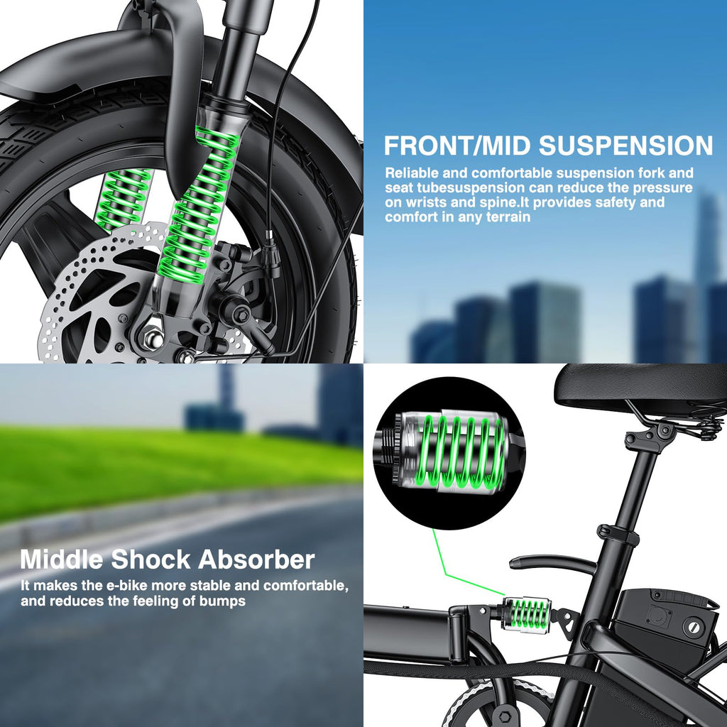 Electric Bike for Adults and Teens, 520W-560W Motor, 20-24MPH, 32 Miles Range, 48V 10Ah Battery, 3-Level Pedal Assist, 14" Foldable Mini Electric Bicycle, UL 2849 Certified