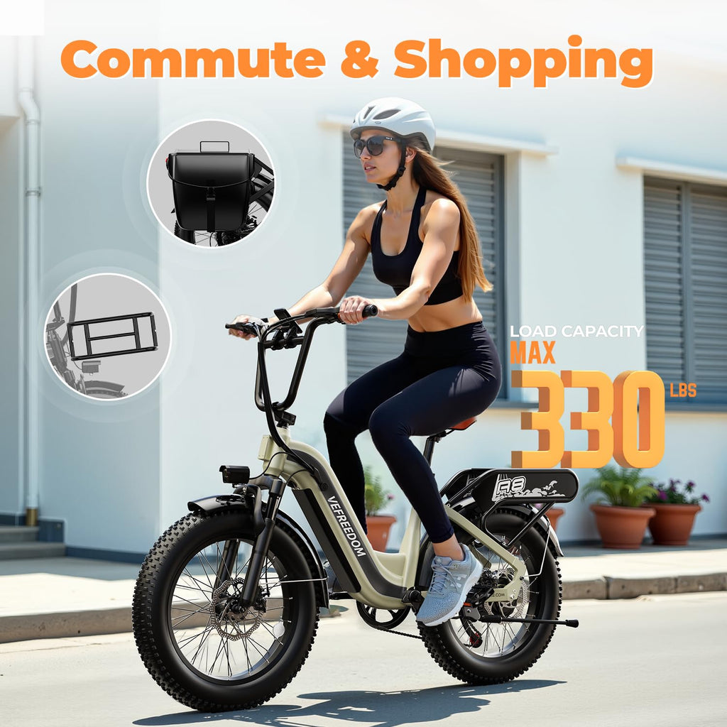 1500W Electric Bike for Adults,48V 20Ah Removable Battery Fast Ebike,Max 70Miles & 30MPH,20" x4.0 Fat Tire Electric Mountain Bike,7-Speed, Step-Thru Commuting Bicycle