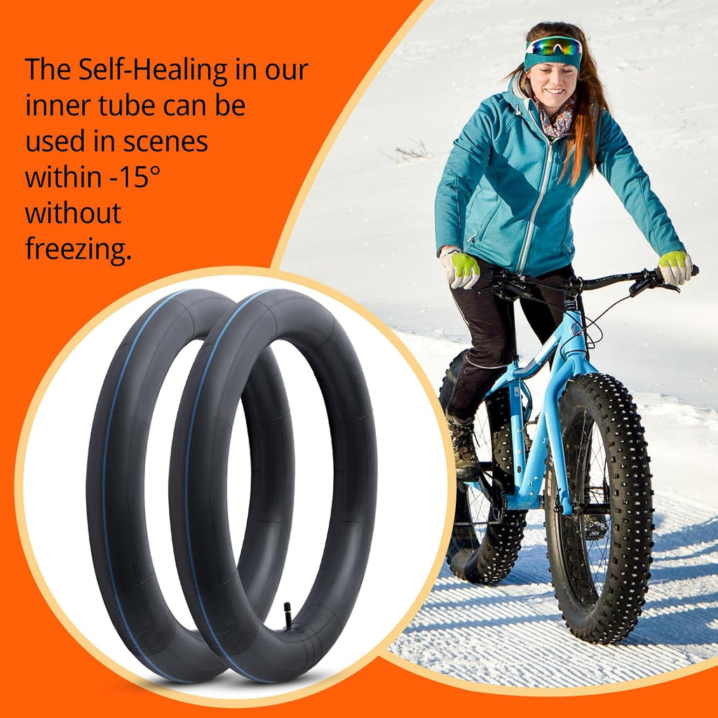 2-PCS 26" Self Sealing E-Bike Tubes 26 x 4.0 26x4.50 AV32mm Schrader Valve Super Automatic Repair, Self-Sealing, Puncture Resistant Compatible with 26x4.0/4.5 Fat Bike Bicycle Tire Tubes