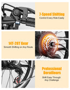 Electric Bike for Adults, 26" City Ebike with 1500W Peak, Up to 25MPH, 65 Miles Range, 7-Speed Adult Electric Bicycles, 48V Internal Removable Battery 26" Tires E-bike for Commute, Adjustable Seat