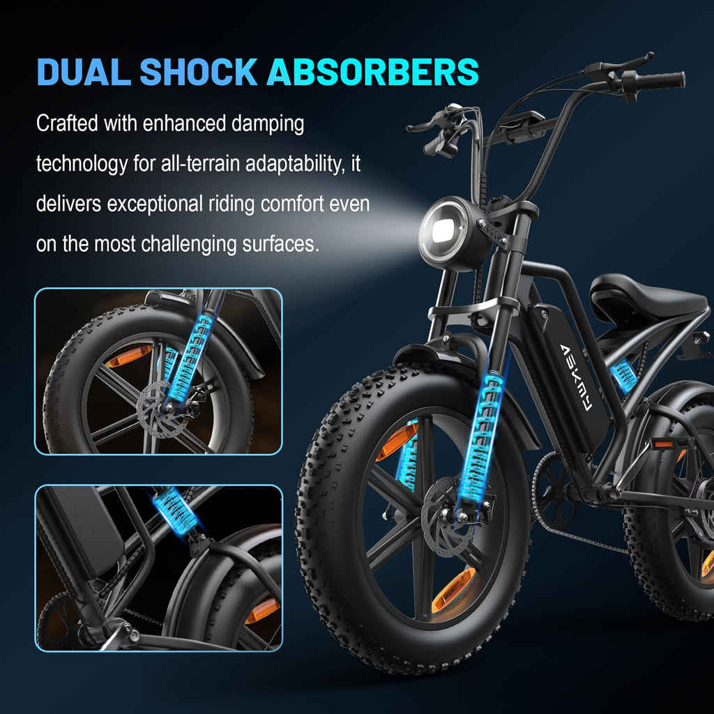 Electric Mountain Bike for Adults, 1500W Peak Motor Ebike, 28 MPH and 60 Miles PAS Range, 20 Inch Fat Tire Dirt E Bike for All-Terrain, 7 Speed, Electric Bicycles with 48V 15Ah Removable Battery
