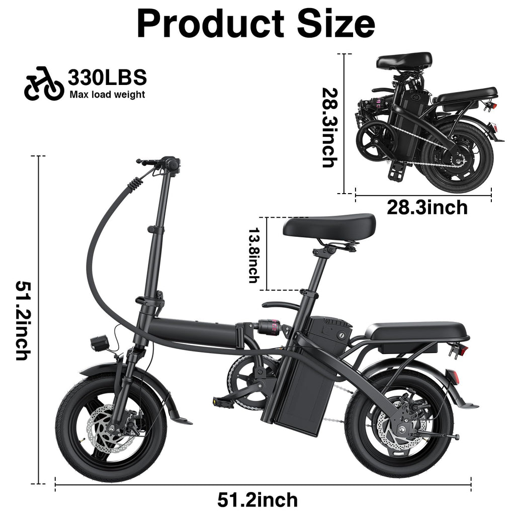 Electric Bike for Adults and Teens, 520W-560W Motor, 20-24MPH, 32 Miles Range, 48V 10Ah Battery, 3-Level Pedal Assist, 14" Foldable Mini Electric Bicycle, UL 2849 Certified