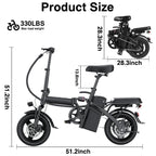 Electric Bike for Adults and Teens, 520W-560W Motor, 20-24MPH, 32 Miles Range, 48V 10Ah Battery, 3-Level Pedal Assist, 14" Foldable Mini Electric Bicycle, UL 2849 Certified