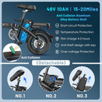 Folding Electric Bike for Adults with 750W Peak Motor, 14" Commuter Mini E-Bike with 35 Miles PAS Range, Foldable Electric Bicycle with 48V Removable Battery