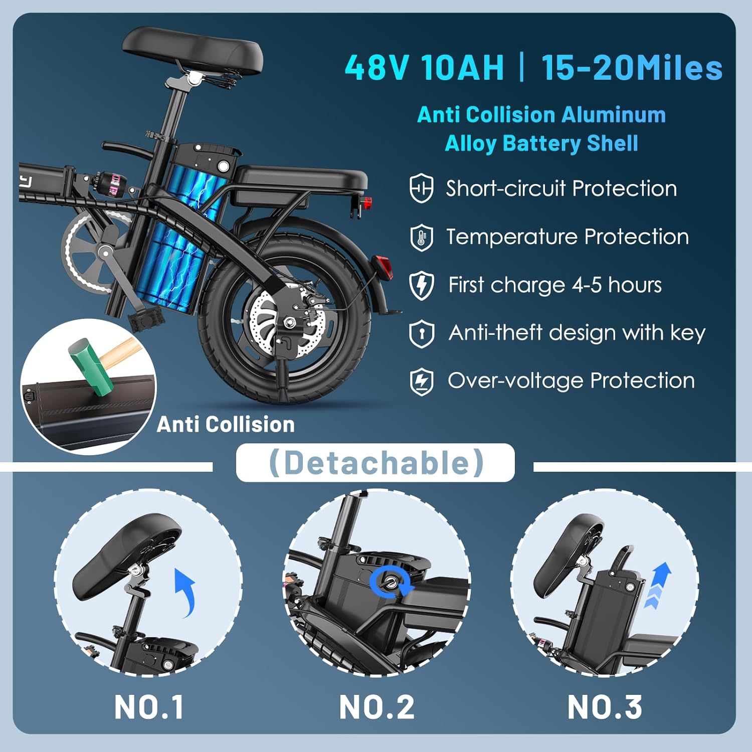 Folding Electric Bike for Adults with 750W Peak Motor, 14" Commuter Mini E-Bike with 35 Miles PAS Range, Foldable Electric Bicycle with 48V Removable Battery
