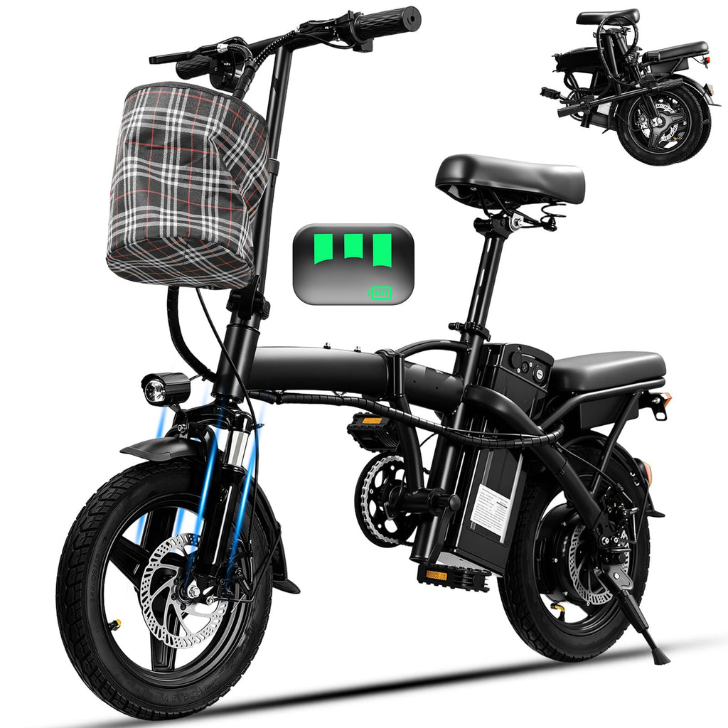 Electric Bike for Adults and Teens, 520W-560W Motor, 20-24MPH, 32 Miles Range, 48V 10Ah Battery, 3-Level Pedal Assist, 14" Foldable Mini Electric Bicycle, UL 2849 Certified