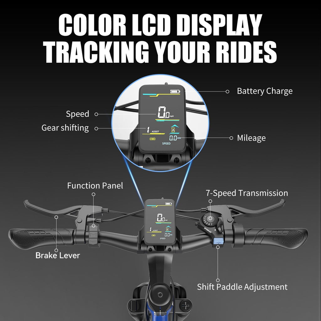 Electric Bike for Adults, 1500W Peak Mountain Ebike with 25 MPH, 65 Miles Range, 7 Speeds, 48V 10Ah Removable Battery 26" Ebike for Commute
