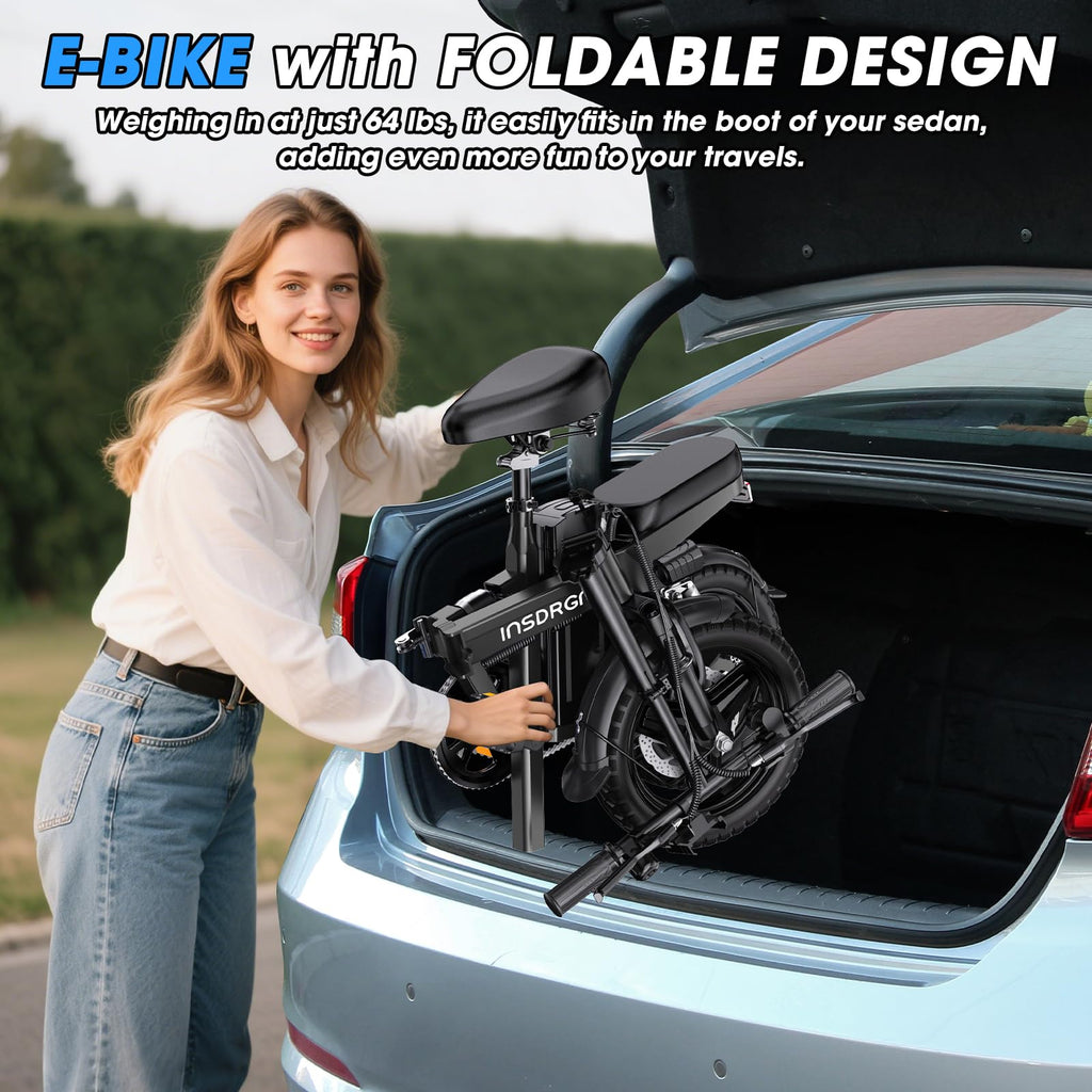 Electric Bike for Adults and Teens,14" Folding Adult E Bike with 650W Peak Motor,20MPH,28Miles Range,Advanced 9-Point Suspension & Dual Disc Brake,Removable Battery,UL 2849 Certified