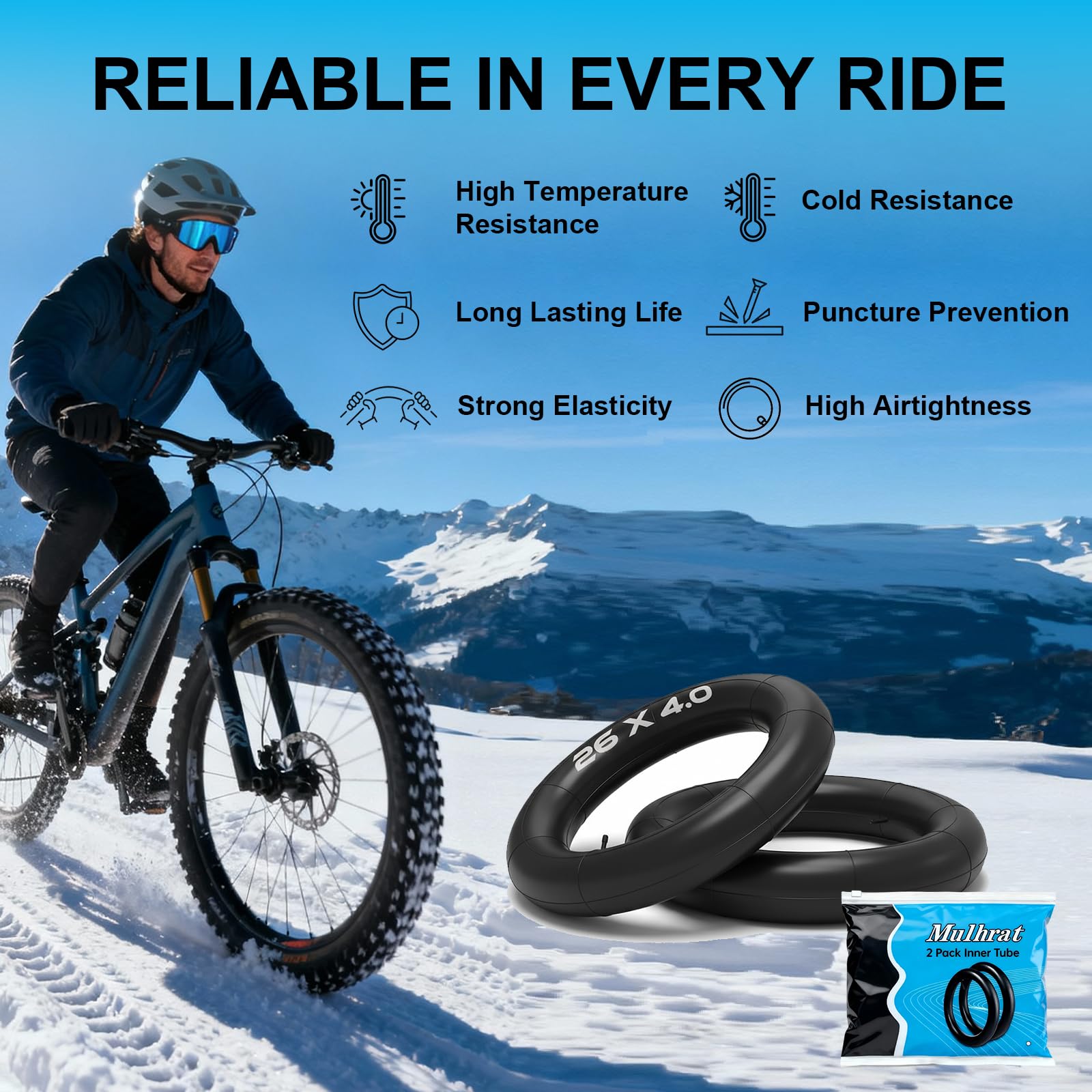 2Pack 20x4.0, 26x4.0 Inch Premium Heavy-Duty Inner Tube with 32mm Schrader Valve Fat Tire Tube– Puncture Resistant Tube for E-Bike, Electric Bicycle,Commuter Bikes & Mountain Bikes with 2 Tire Levers