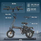 Folding Electric Bike for Adults with 750W Peak Motor, 14" Commuter Mini E-Bike with 35 Miles PAS Range, Foldable Electric Bicycle with 48V Removable Battery