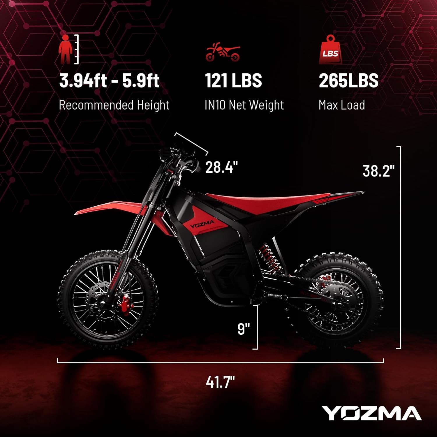 IN10 Electric Dirt Bike, 2600W 40MPH Electric-Motorcycle with 48V/23AH Battery Ebike, Full Hydraulic Brakes and Suspensions Mountain Off-Road E Dirt Bike, for Teens & Adults