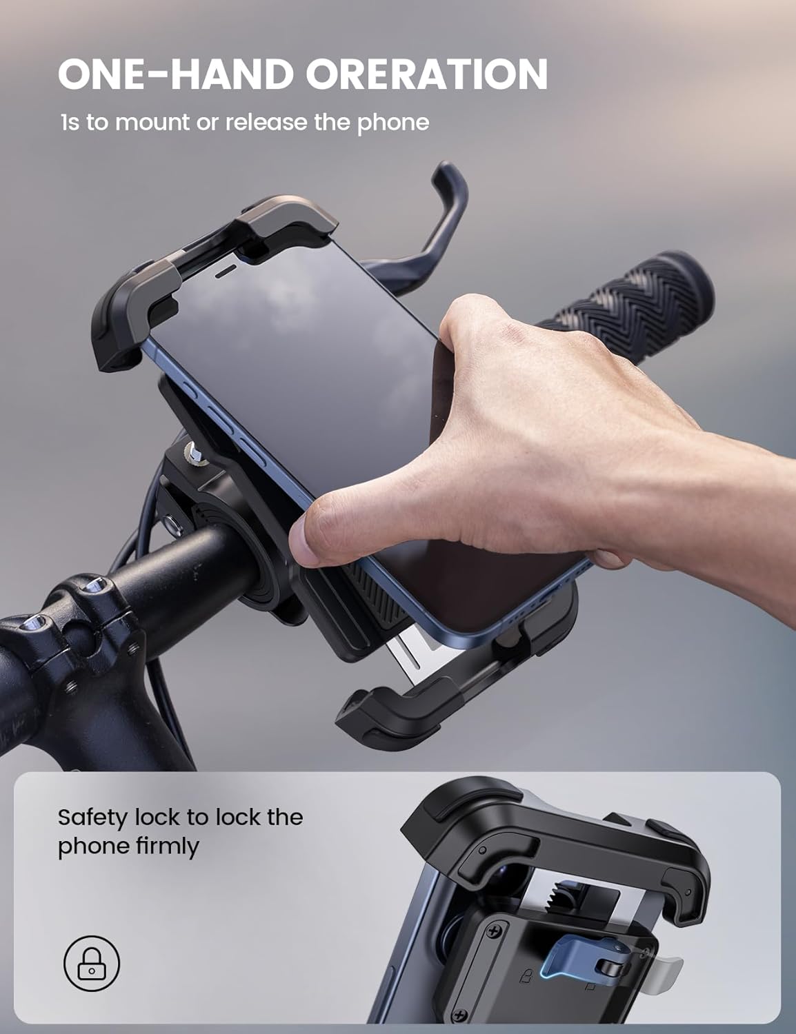 Lamicall Bike Phone Mount Holder - Motorcycle Phone Mount, Adjustable Cell Phone Holder Gifts, E-Bike Bicycle Scooter Handlebar Cradle Clip for iPhone Air 17 Pro Max, 16 15 Plus, 14, 4.7-6.8" Phone
