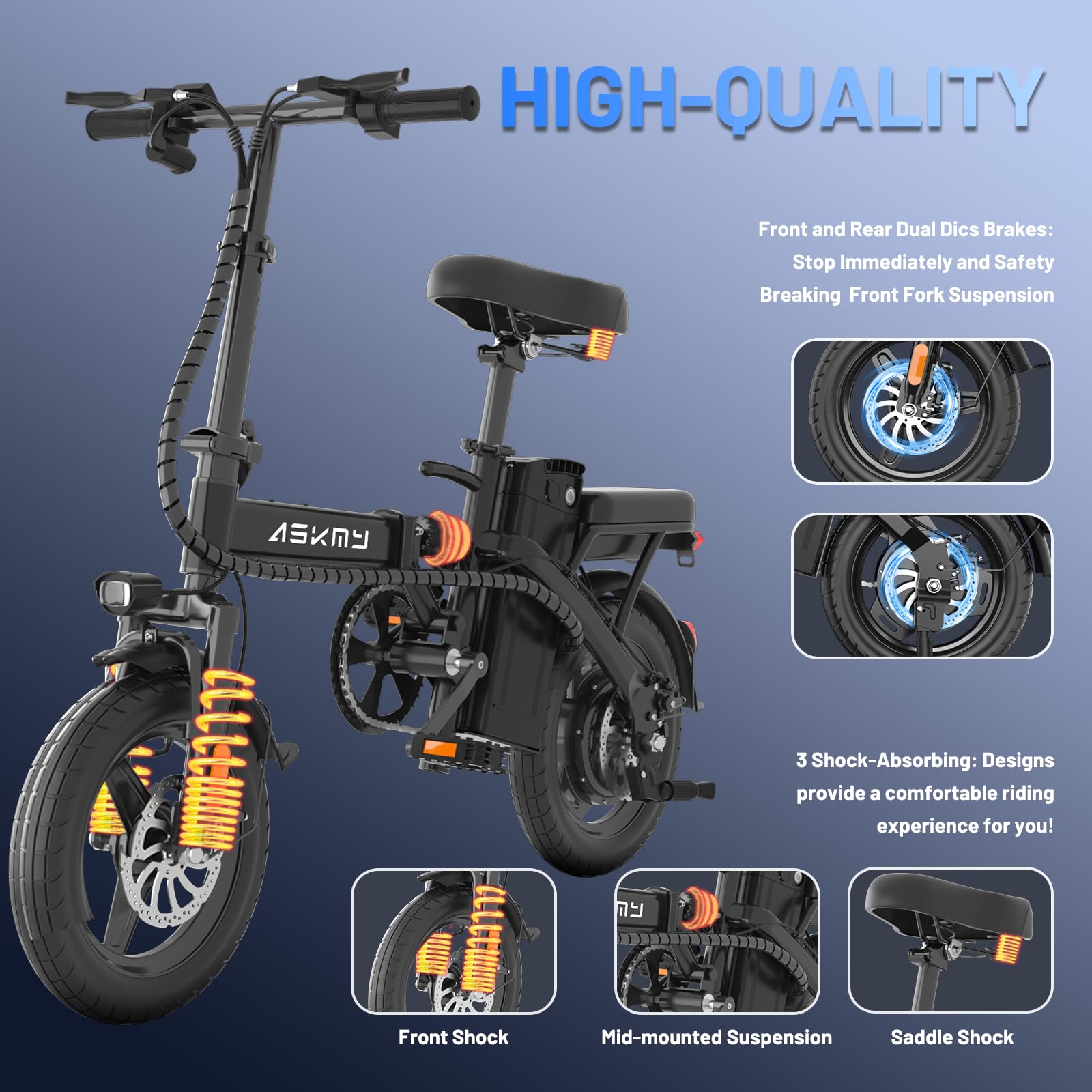 Foldable Electric Bike for Adults and Teens with 750W Peak Motor, Commuter E-Bike with 20 MPH and 30-35 Miles PAS Range, 14" Mini Folding Ebike with 48V Removable Battery, City Electric Bicycle