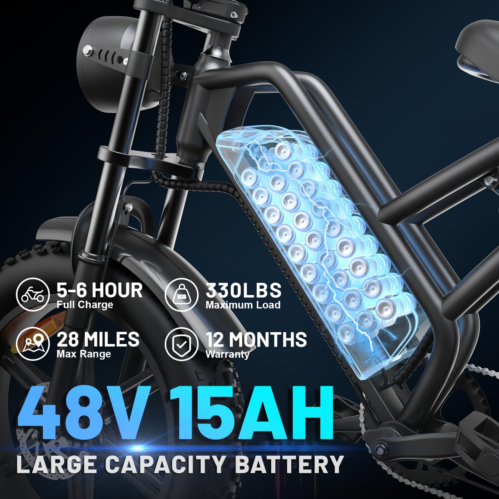 Electric Mountain Bike for Adults, 1500W Peak Motor Ebike, 28 MPH and 60 Miles PAS Range, 20 Inch Fat Tire Dirt E Bike for All-Terrain, 7 Speed, Electric Bicycles with 48V 15Ah Removable Battery