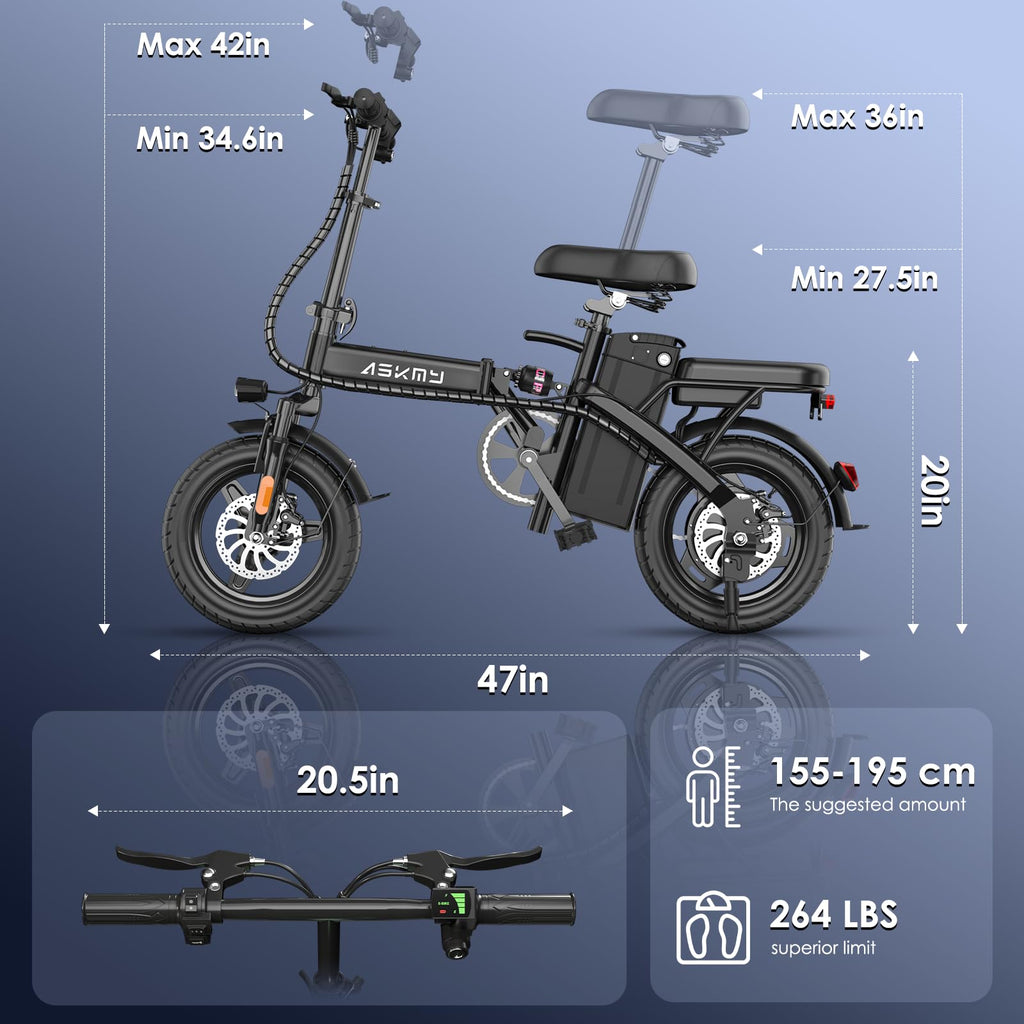 Foldable Electric Bike for Adults and Teens with 750W Peak Motor, Commuter E-Bike with 20 MPH and 30-35 Miles PAS Range, 14" Mini Folding Ebike with 48V Removable Battery, City Electric Bicycle
