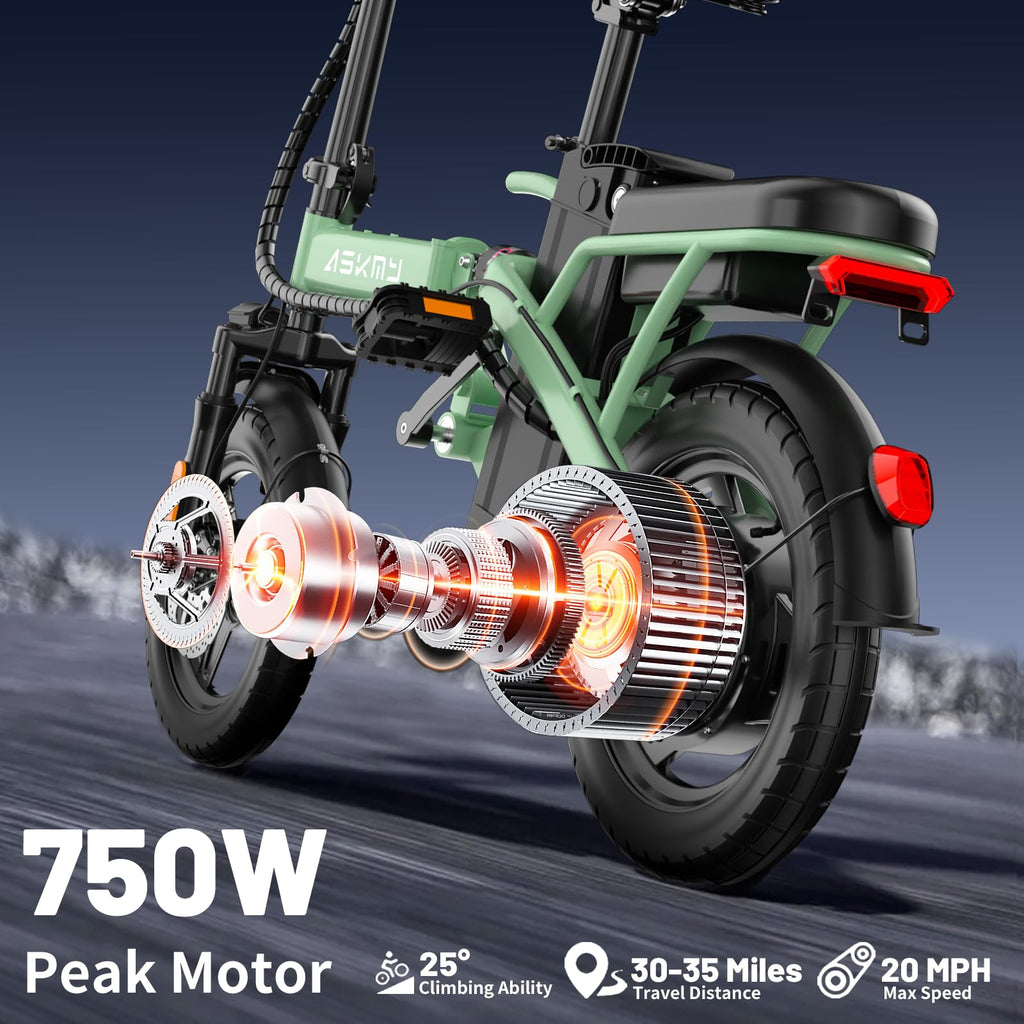 Foldable Electric Bike for Adults and Teens with 750W Peak Motor, Commuter E-Bike with 20 MPH and 30-35 Miles PAS Range, 14" Mini Folding Ebike with 48V Removable Battery, City Electric Bicycle
