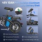 Foldable Electric Bike for Adults and Teens with 750W Peak Motor, Commuter E-Bike with 20 MPH and 30-35 Miles PAS Range, 14" Mini Folding Ebike with 48V Removable Battery, City Electric Bicycle