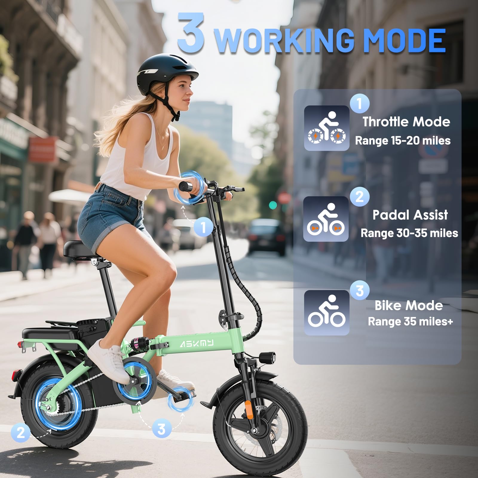 Foldable Electric Bike for Adults and Teens with 750W Peak Motor, Commuter E-Bike with 20 MPH and 30-35 Miles PAS Range, 14" Mini Folding Ebike with 48V Removable Battery, City Electric Bicycle