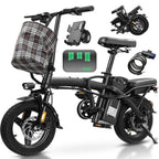 Electric Bike for Adults and Teens, 520W-560W Motor, 20-24MPH, 32 Miles Range, 48V 10Ah Battery, 3-Level Pedal Assist, 14" Foldable Mini Electric Bicycle, UL 2849 Certified