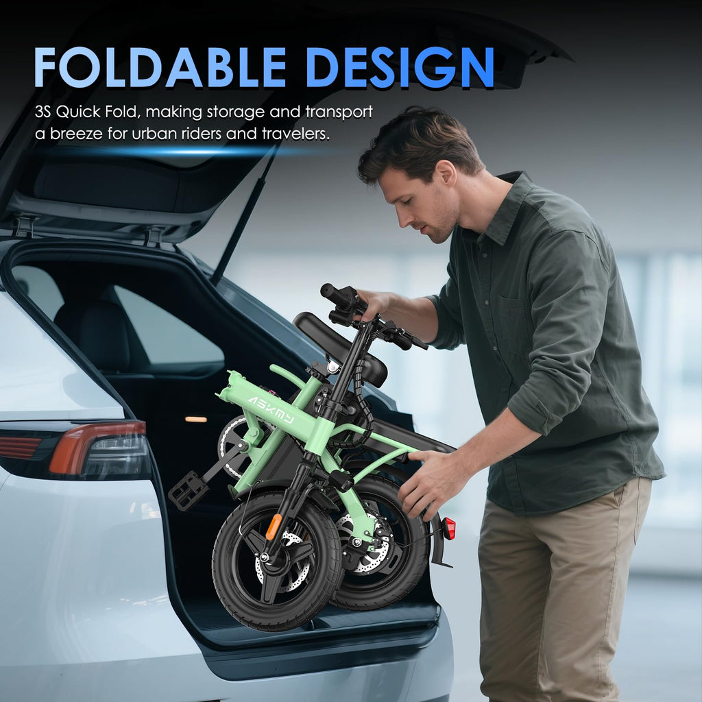 Foldable Electric Bike for Adults and Teens with 750W Peak Motor, Commuter E-Bike with 20 MPH and 30-35 Miles PAS Range, 14" Mini Folding Ebike with 48V Removable Battery, City Electric Bicycle