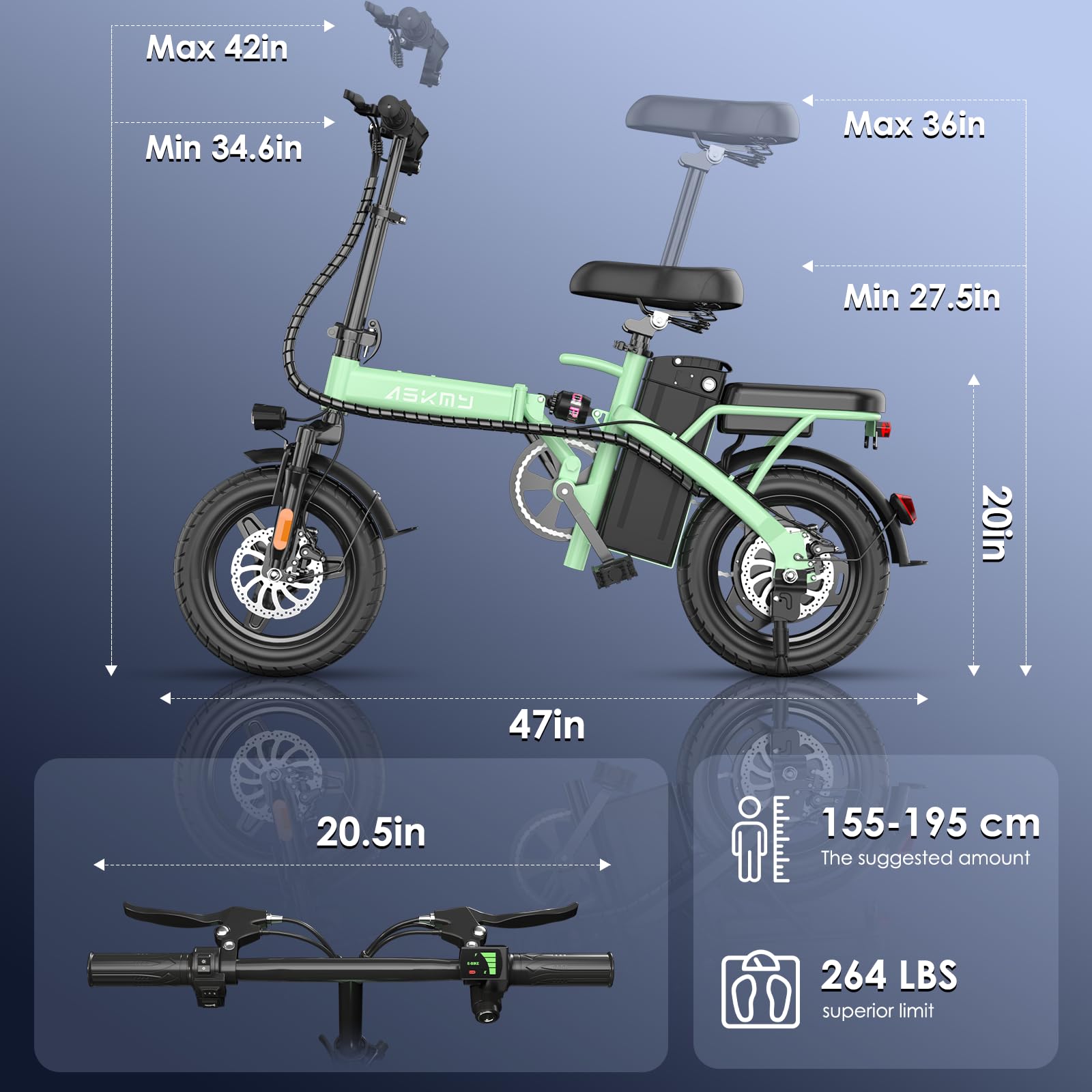 Foldable Electric Bike for Adults and Teens with 750W Peak Motor, Commuter E-Bike with 20 MPH and 30-35 Miles PAS Range, 14" Mini Folding Ebike with 48V Removable Battery, City Electric Bicycle