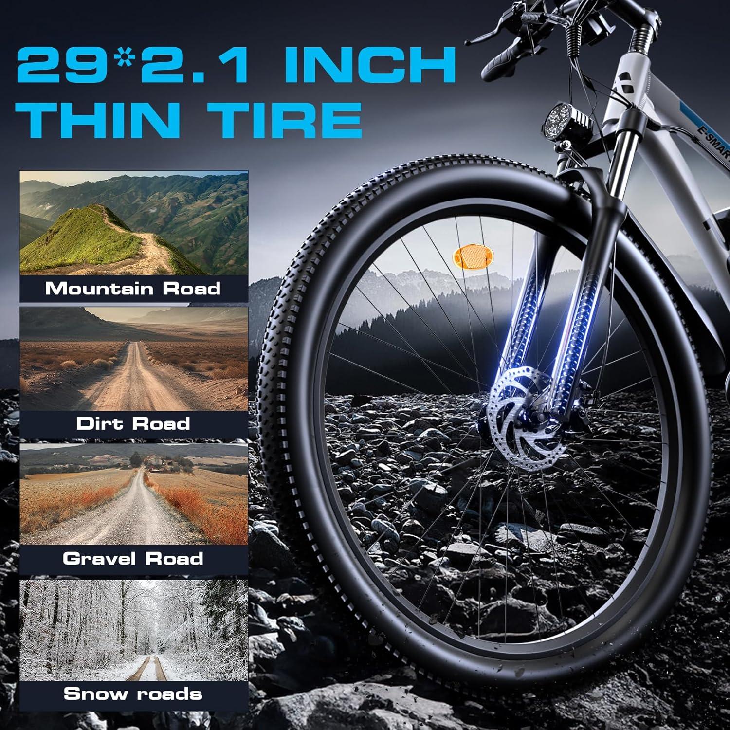 1500W Electric Bike for Men Women 48V 17.5Ah Battery, 29'' Fast Ebike, up to 80 Miles, Front Suspension Class 3, Snow Off Road Commuter Mountain E-Bike for Adults (White) (White and Blue)