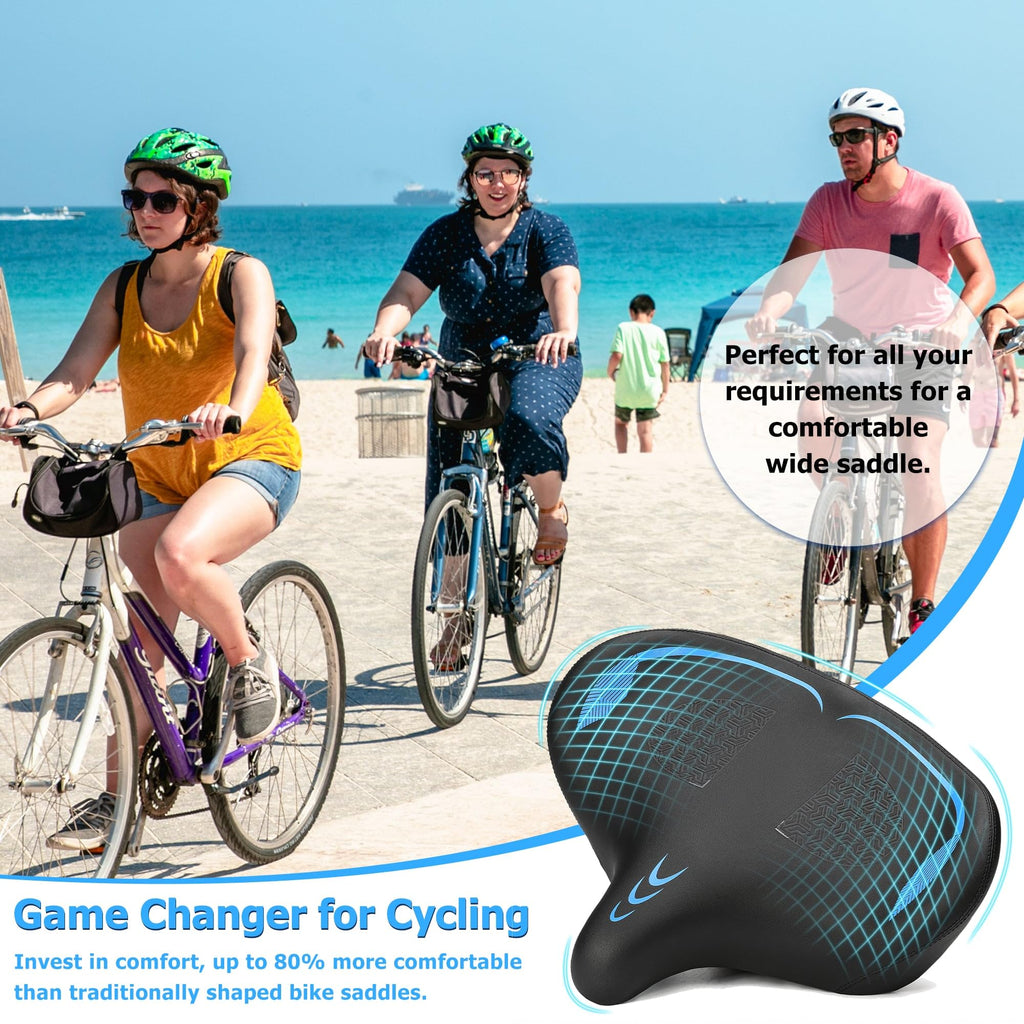 Oversized Bike Seat for Men & Women Comfort, Extra Wide Bicycle Seat Cushion, Comfortable Wing Padded, Large Replacement Saddle for Peloton, Stationary Exercise Bike, Ebike, Cruiser, City Bike