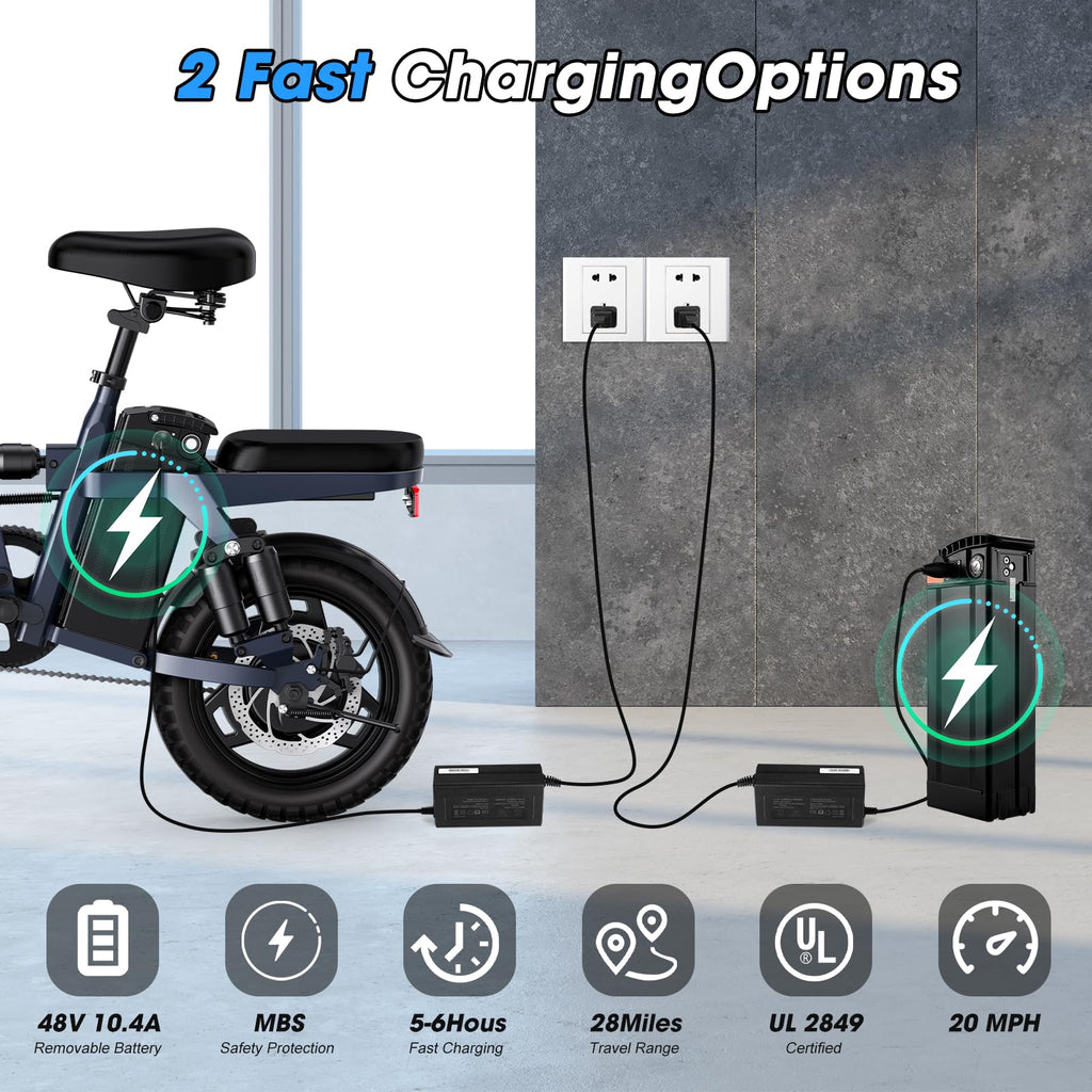 Electric Bike for Adults and Teens,14" Folding Adult E Bike with 650W Peak Motor,20MPH,28Miles Range,Advanced 9-Point Suspension & Dual Disc Brake,Removable Battery,UL 2849 Certified