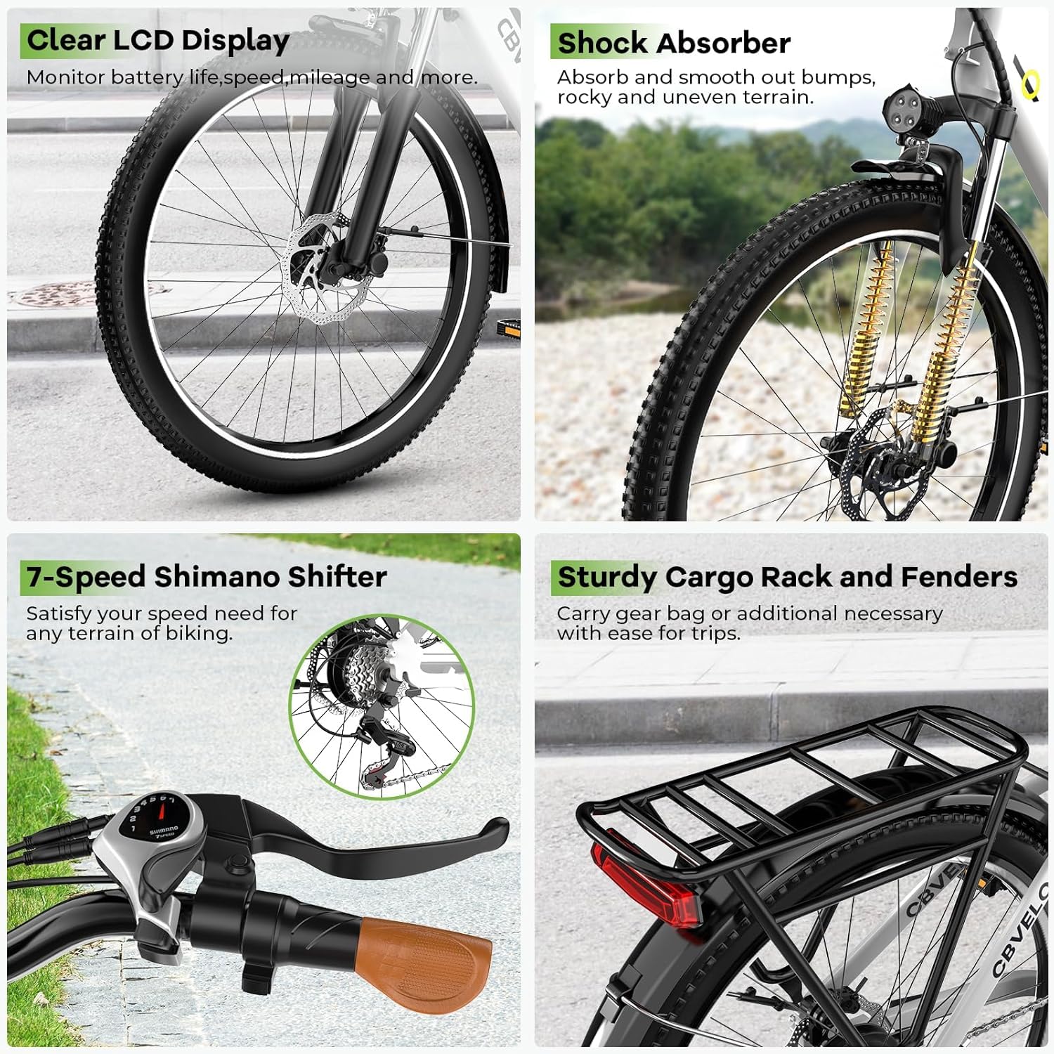 1000 Peak Electric Bike for Adults,up 80 Miles Removable Battery Ebike, 26" Electric E Bike with 7-Speed,Adult Electric Bicycles for Commute Beach Snow Womens/Man All Terrain