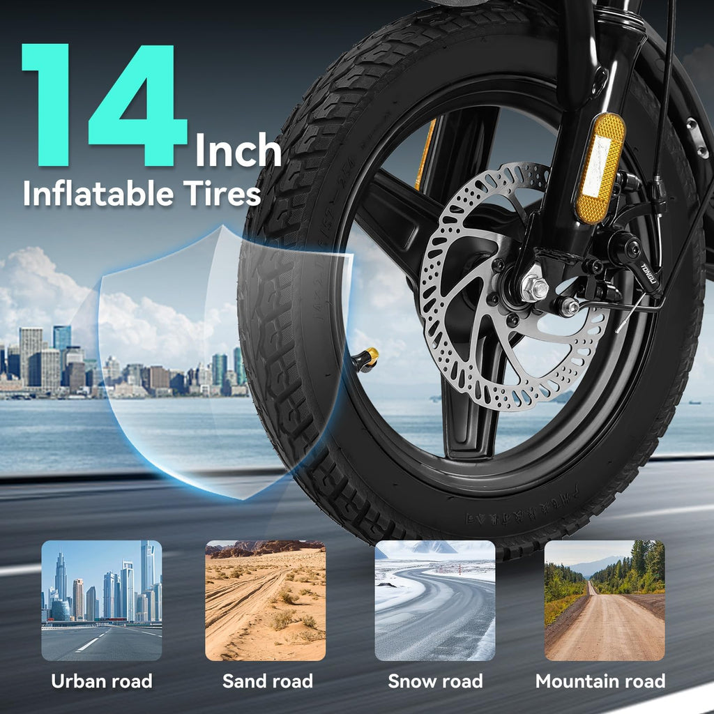 Electric Bike for Adults and Teens, 520W-560W Motor, 20-24MPH, 32 Miles Range, 48V 10Ah Battery, 3-Level Pedal Assist, 14" Foldable Mini Electric Bicycle, UL 2849 Certified