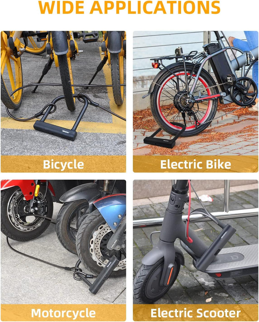 NDakter Bike Locks Heavy Duty Anti Theft, Bicycle U Lock for Ebike, 18mm Shackle, 6FT Steel Security Cable with 3 Keys for Electric Escooter, Motorcycle, Moped, Dirt-Bike, Tri-Bike Wheel Lock Sturdy