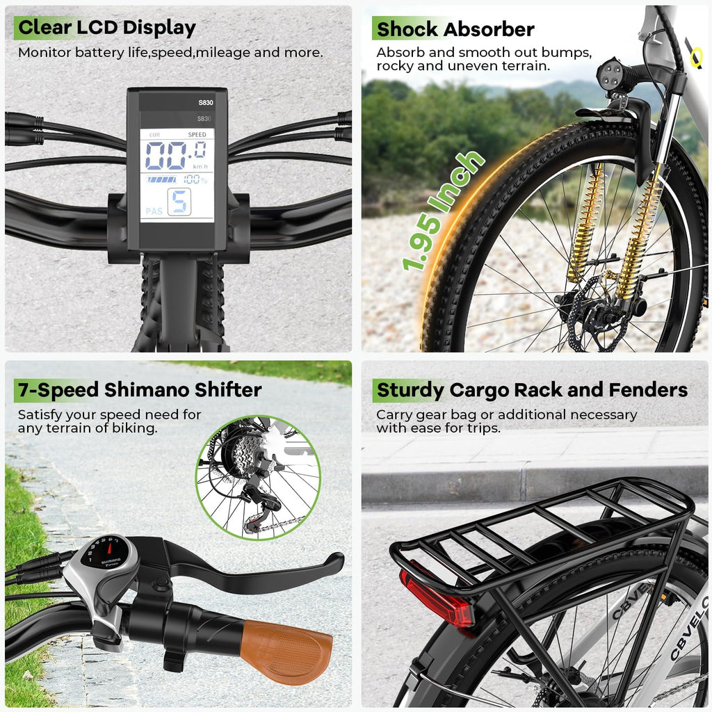 1000 Peak Electric Bike for Adults,up 80 Miles Removable Battery Ebike, 26" Electric E Bike with 7-Speed,Adult Electric Bicycles for Commute Beach Snow Womens/Man All Terrain