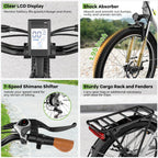 1000 Peak Electric Bike for Adults,up 80 Miles Removable Battery Ebike, 26" Electric E Bike with 7-Speed,Adult Electric Bicycles for Commute Beach Snow Womens/Man All Terrain