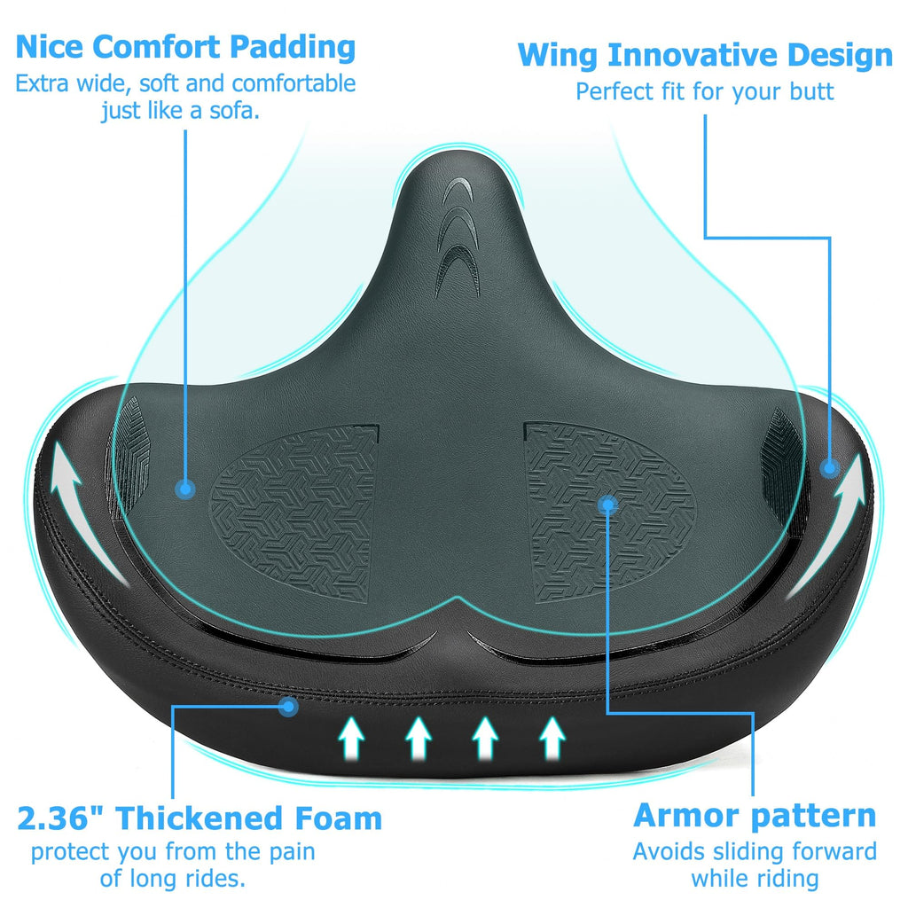 Oversized Bike Seat for Men & Women Comfort, Extra Wide Bicycle Seat Cushion, Comfortable Wing Padded, Large Replacement Saddle for Peloton, Stationary Exercise Bike, Ebike, Cruiser, City Bike