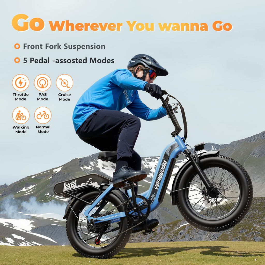 1500W Electric Bike for Adults,48V 20Ah Removable Battery Fast Ebike,Max 70Miles & 30MPH,20" x4.0 Fat Tire Electric Mountain Bike,7-Speed, Step-Thru Commuting Bicycle