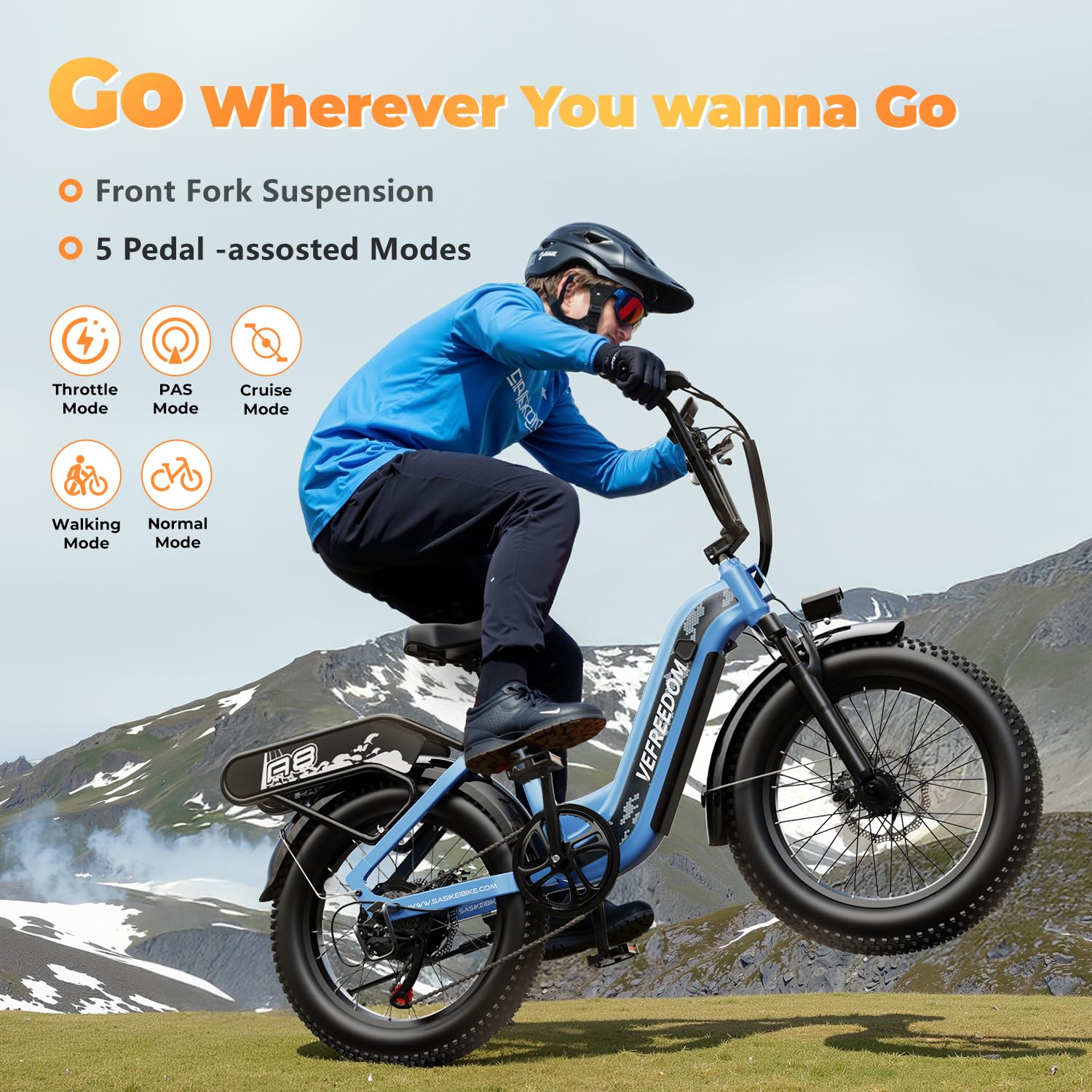 1500W Electric Bike for Adults,48V 20Ah Removable Battery Fast Ebike,Max 70Miles & 30MPH,20" x4.0 Fat Tire Electric Mountain Bike,7-Speed, Step-Thru Commuting Bicycle