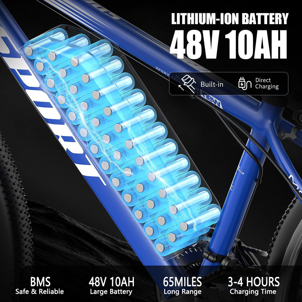 Electric Bike for Adults, 1500W Peak Mountain Ebike with 25 MPH, 65 Miles Range, 7 Speeds, 48V 10Ah Removable Battery 26" Ebike for Commute