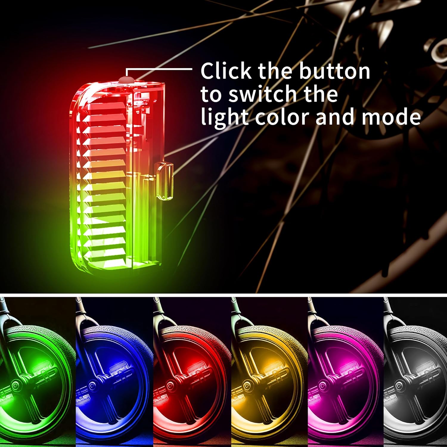 Bike Wheel Lights Rechargeable(2pack), Bike Spoke Lights Weatherproof, Adults Kids Bike Lights for Wheels 7-Color Variable, Motion Sensor,Fit All Wheel Sizes of Bike,Toddler Balance Bicycle, E-Bike