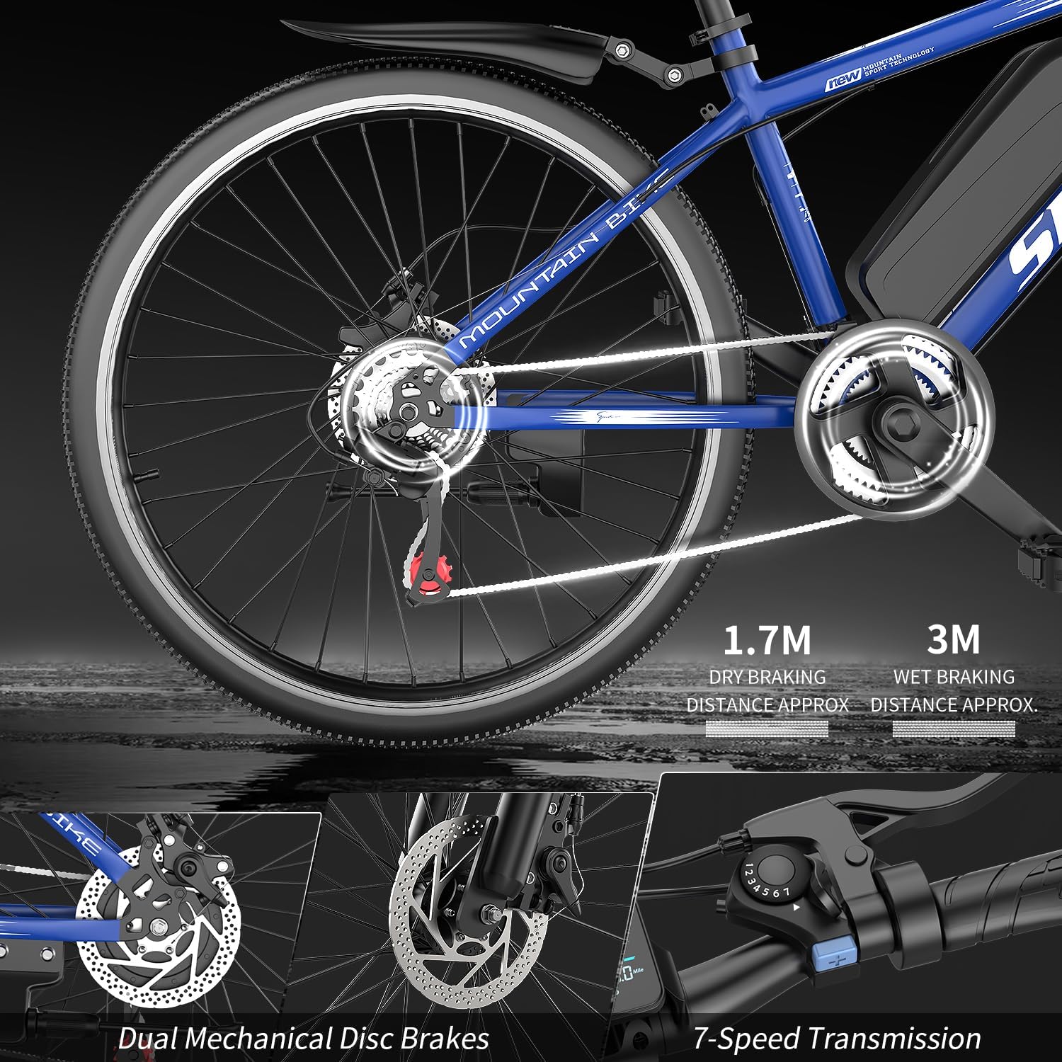 Electric Bike for Adults, 1500W Peak Mountain Ebike with 25 MPH, 65 Miles Range, 7 Speeds, 48V 10Ah Removable Battery 26" Ebike for Commute