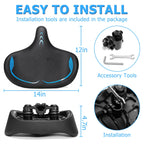 Oversized Bike Seat for Men & Women Comfort, Extra Wide Bicycle Seat Cushion, Comfortable Wing Padded, Large Replacement Saddle for Peloton, Stationary Exercise Bike, Ebike, Cruiser, City Bike