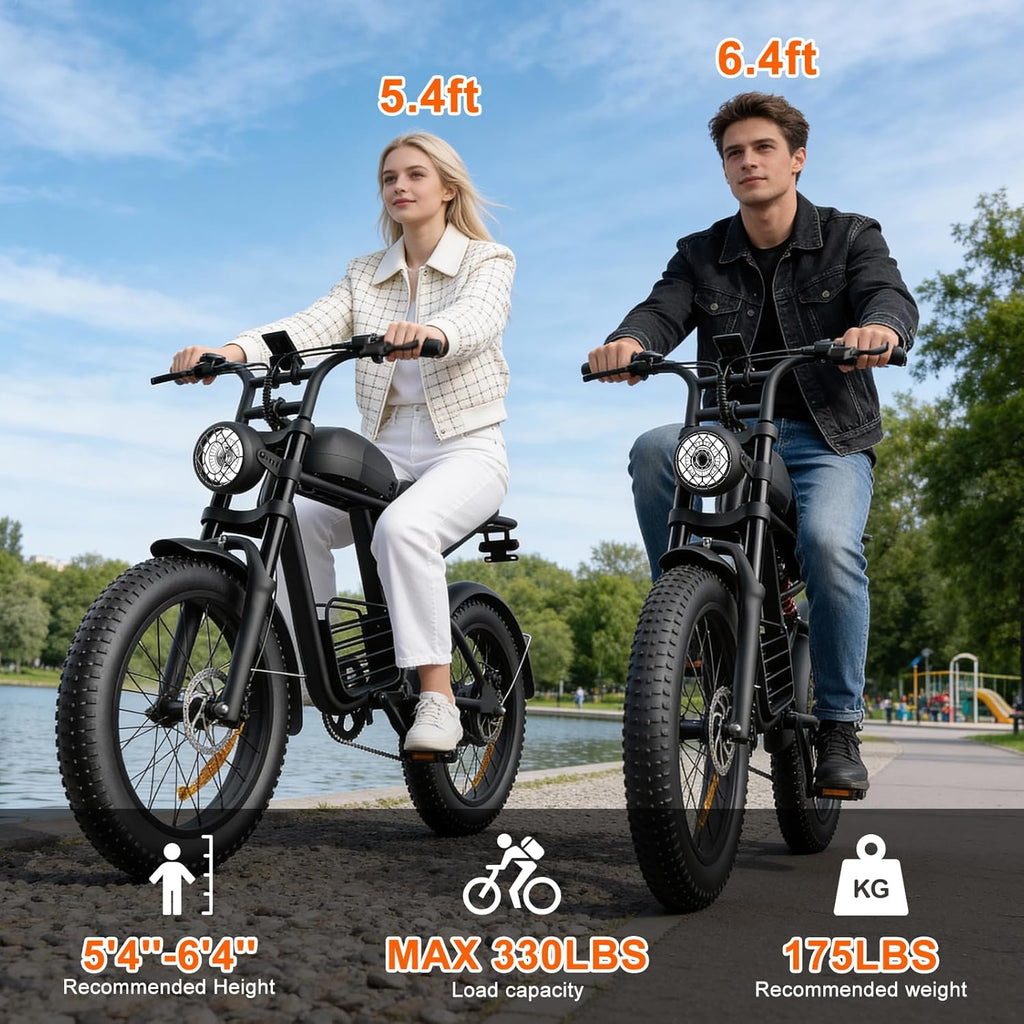 1000W Electric Bike for Adults, 30MPH Max Speed & 50+ Mile Range, 20" x 4.0 Fat Tire Electric Bicycle, Removable 48V 15.6AH Battery, 7-Speed Gear System, LED Display, for Commuting & Off-Road
