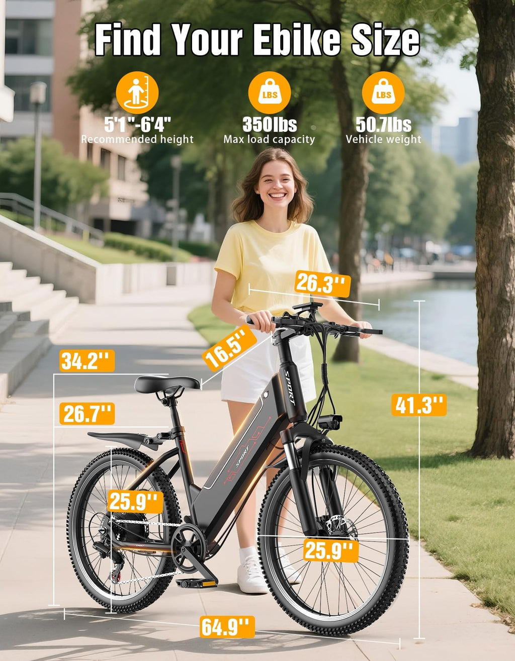 Electric Bike for Adults, 26" City Ebike with 1500W Peak, Up to 25MPH, 65 Miles Range, 7-Speed Adult Electric Bicycles, 48V Internal Removable Battery 26" Tires E-bike for Commute, Adjustable Seat