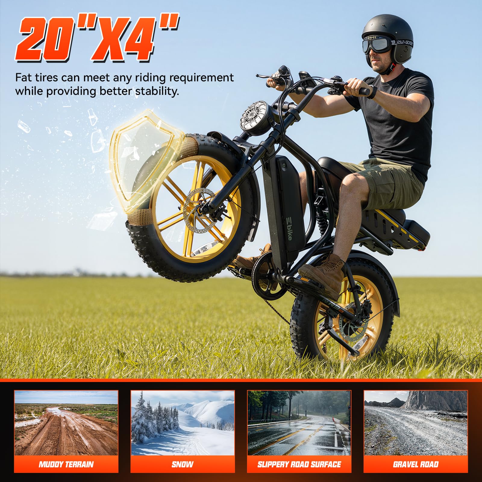 Electric Bike for Adults, 1500W Peak Ebike, 48V 15AH Waterproof Removable Battery, 7 Speed, 30 MPH Max, 20" Electric Off-Road Bike, UL 2849 Certification