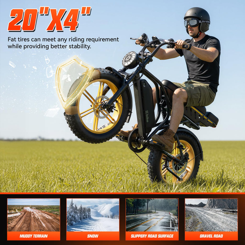 Electric Bike for Adults, 1500W Peak Ebike, 48V 15AH Waterproof Removable Battery, 7 Speed, 30 MPH Max, 20" Electric Off-Road Bike, UL 2849 Certification