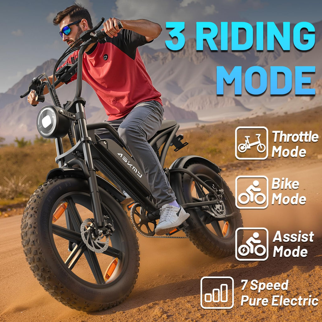 Electric Mountain Bike for Adults, 1500W Peak Motor Ebike, 28 MPH and 60 Miles PAS Range, 20 Inch Fat Tire Dirt E Bike for All-Terrain, 7 Speed, Electric Bicycles with 48V 15Ah Removable Battery